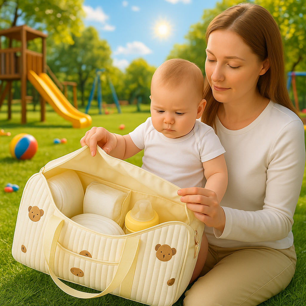 bebe maman au parc sac a langer bebe organise polyvalent