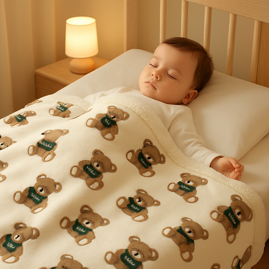bébé endormi dans son berceau couvert avec sa couverture bébé