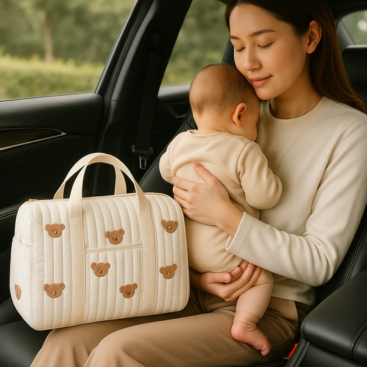 bebe maman avec sac a langer bebe en deplacement