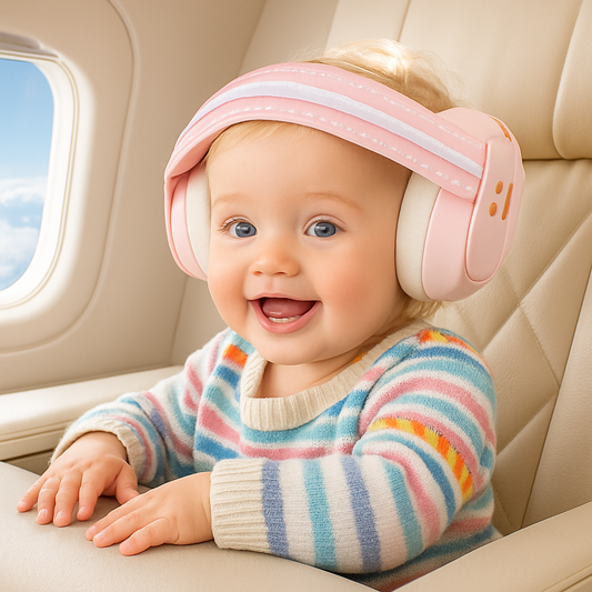 bébé portant son casque anti bruit confortable dans l'avion