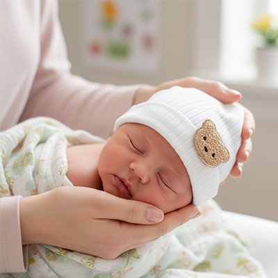 Bonnet bébé tissu côtelé doux et extensible