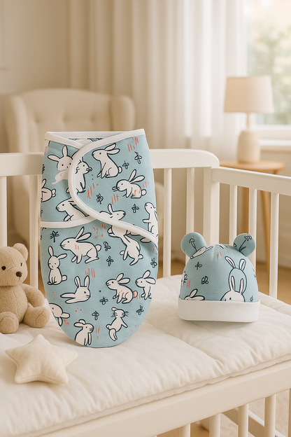 couverture emmaillotage motif lapin