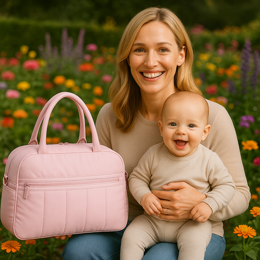 maman bebe en pleine nature avec sac a langer