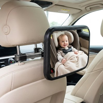 Miroir voiture pour bebe avec surface réfléchissante incurvée