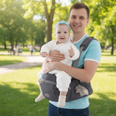 Porte bébé bébé et papa en promenade sans ennuis