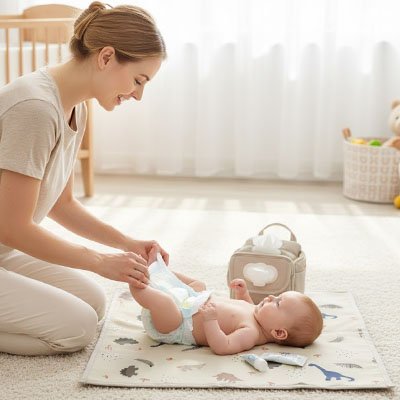 Tapis à langer nomade avec motifs enfantins