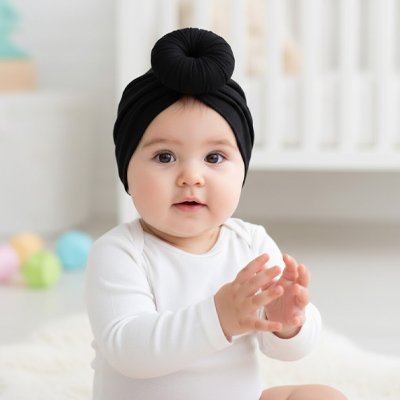 Turban bébé fille avec nœud décoratif stylisé